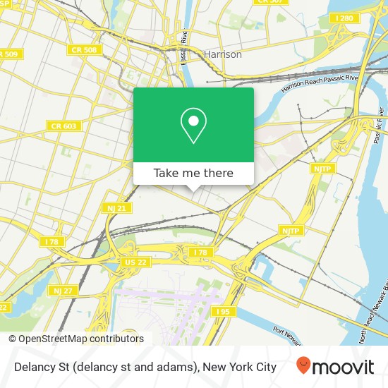 Mapa de Delancy St (delancy st and adams), Newark, NJ 07105