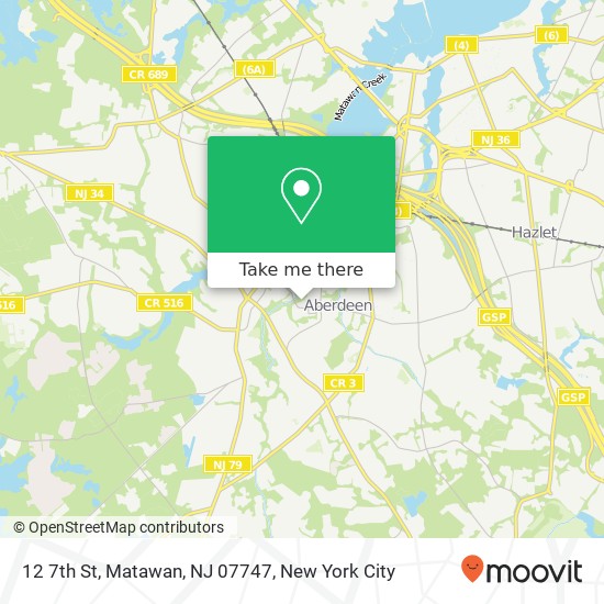 Mapa de 12 7th St, Matawan, NJ 07747