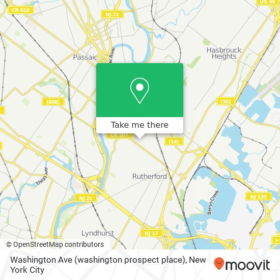 Mapa de Washington Ave (washington prospect place), Rutherford, NJ 07070