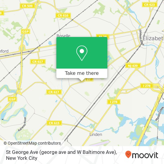 Mapa de St George Ave (george ave and W Baltimore Ave), Linden, NJ 07036