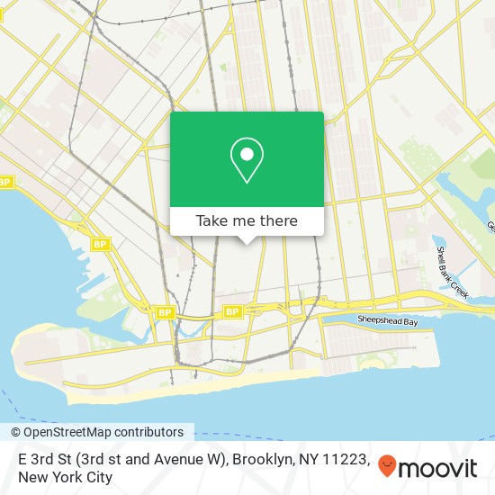 Mapa de E 3rd St (3rd st and Avenue W), Brooklyn, NY 11223