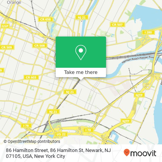 Mapa de 86 Hamilton Street, 86 Hamilton St, Newark, NJ 07105, USA