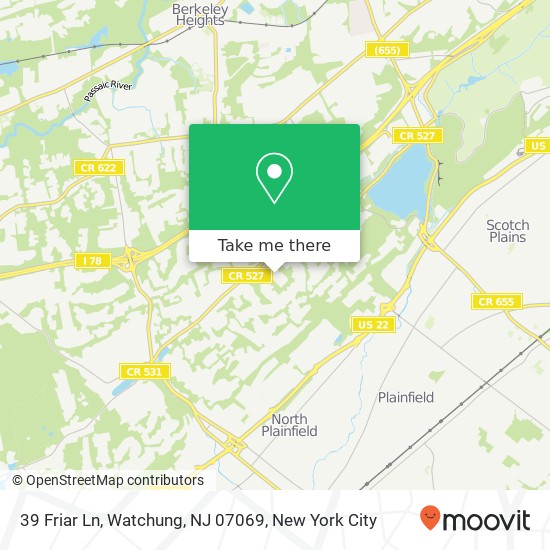 Mapa de 39 Friar Ln, Watchung, NJ 07069