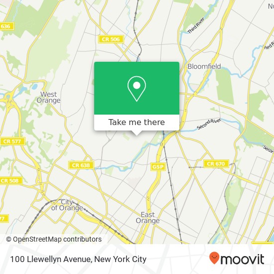 Mapa de 100 Llewellyn Avenue, 100 Llewellyn Ave, Bloomfield, NJ 07003, USA