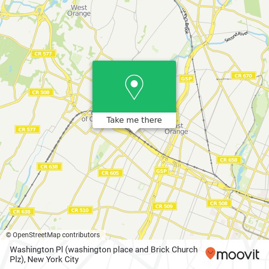 Mapa de Washington Pl (washington place and Brick Church Plz), East Orange, NJ 07018
