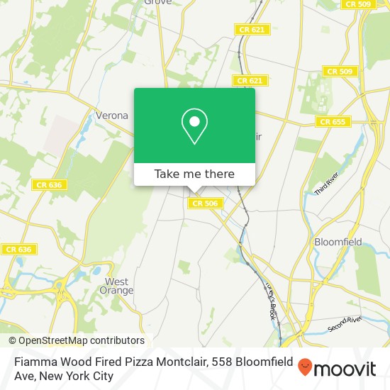 Mapa de Fiamma Wood Fired Pizza Montclair, 558 Bloomfield Ave