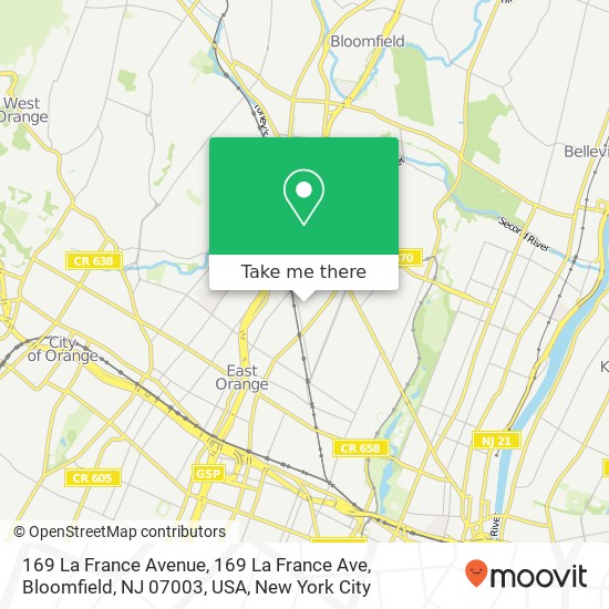 Mapa de 169 La France Avenue, 169 La France Ave, Bloomfield, NJ 07003, USA