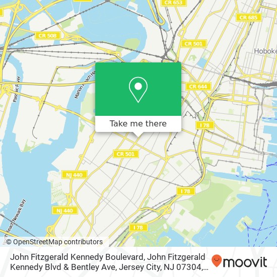 Mapa de John Fitzgerald Kennedy Boulevard, John Fitzgerald Kennedy Blvd & Bentley Ave, Jersey City, NJ 07304, USA