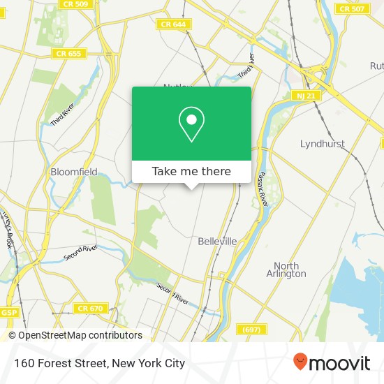 Mapa de 160 Forest Street, 160 Forest St, Belleville, NJ 07109, USA