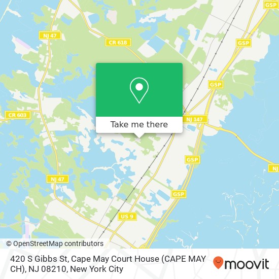 Mapa de 420 S Gibbs St, Cape May Court House (CAPE MAY CH), NJ 08210