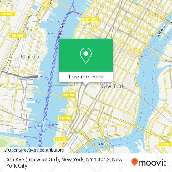Mapa de 6th Ave (6th west 3rd), New York, NY 10012