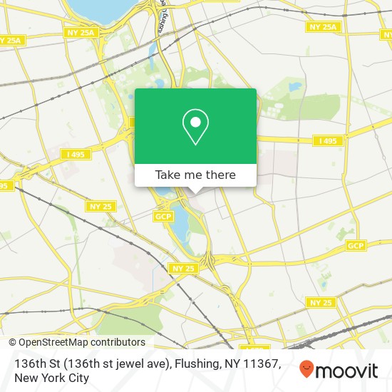 Mapa de 136th St (136th st jewel ave), Flushing, NY 11367