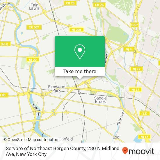 Servpro of Northeast Bergen County, 280 N Midland Ave map