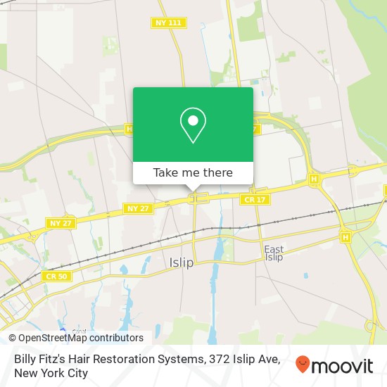 Mapa de Billy Fitz's Hair Restoration Systems, 372 Islip Ave