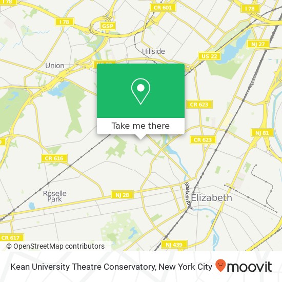 Mapa de Kean University Theatre Conservatory, 1000 Morris Ave