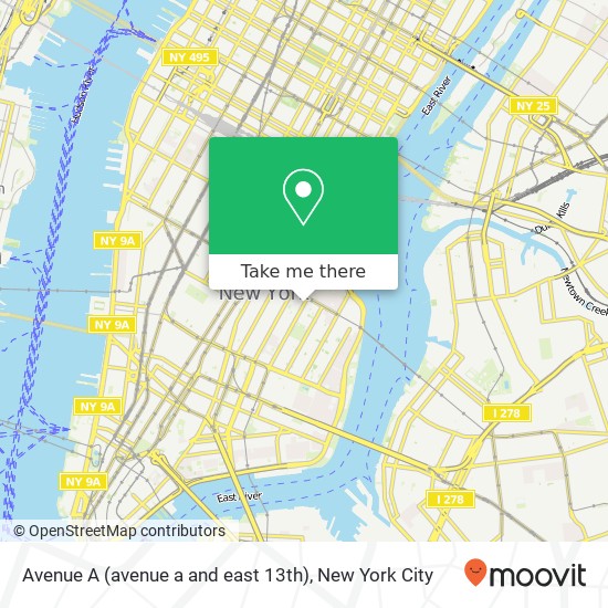 Mapa de Avenue A (avenue a and east 13th), New York, NY 10009