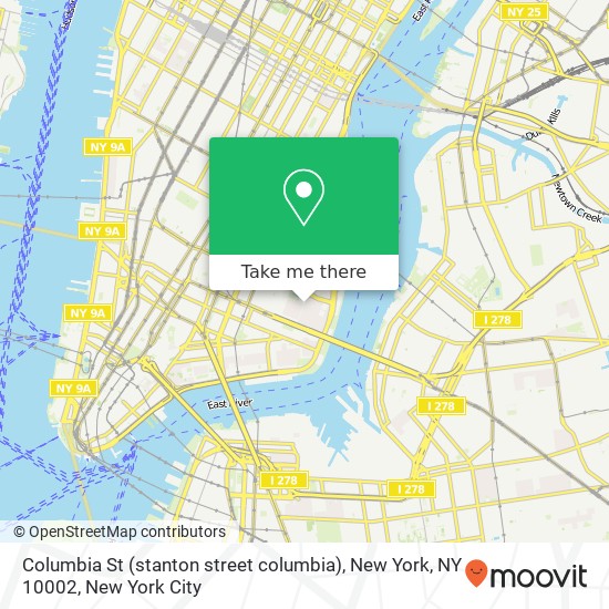 Mapa de Columbia St (stanton street columbia), New York, NY 10002
