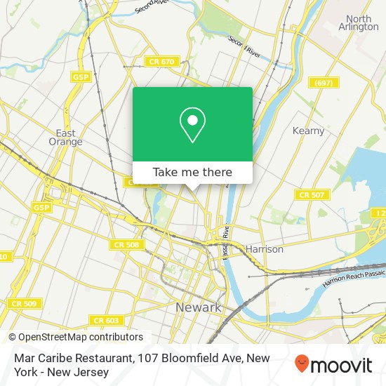 Mapa de Mar Caribe Restaurant, 107 Bloomfield Ave