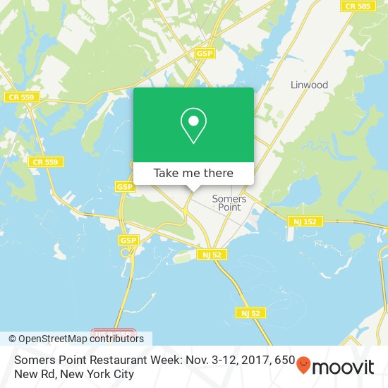 Mapa de Somers Point Restaurant Week: Nov. 3-12, 2017, 650 New Rd