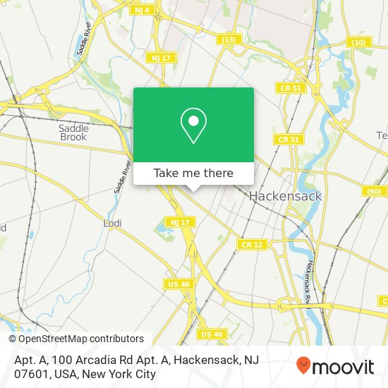 Mapa de Apt. A, 100 Arcadia Rd Apt. A, Hackensack, NJ 07601, USA