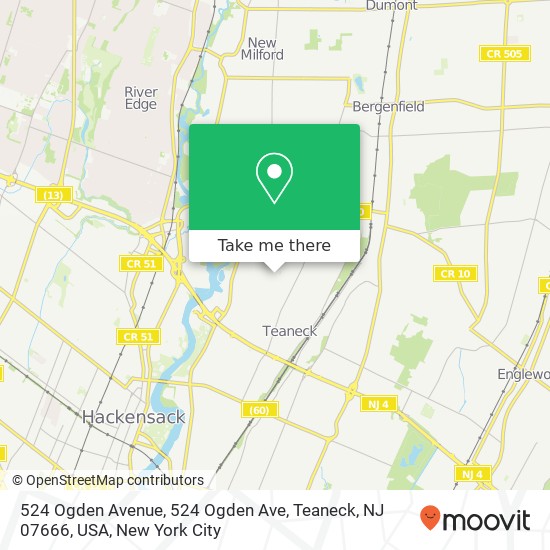 Mapa de 524 Ogden Avenue, 524 Ogden Ave, Teaneck, NJ 07666, USA