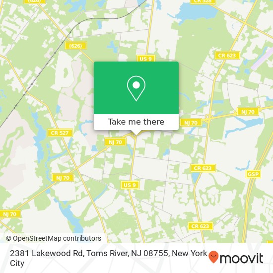 Mapa de 2381 Lakewood Rd, Toms River, NJ 08755