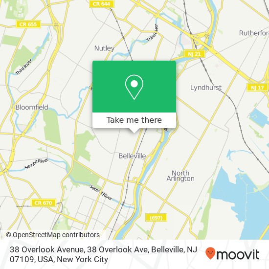 Mapa de 38 Overlook Avenue, 38 Overlook Ave, Belleville, NJ 07109, USA