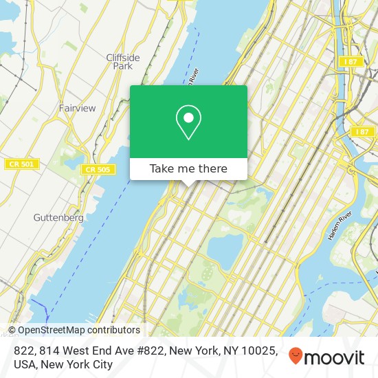 822, 814 West End Ave #822, New York, NY 10025, USA map