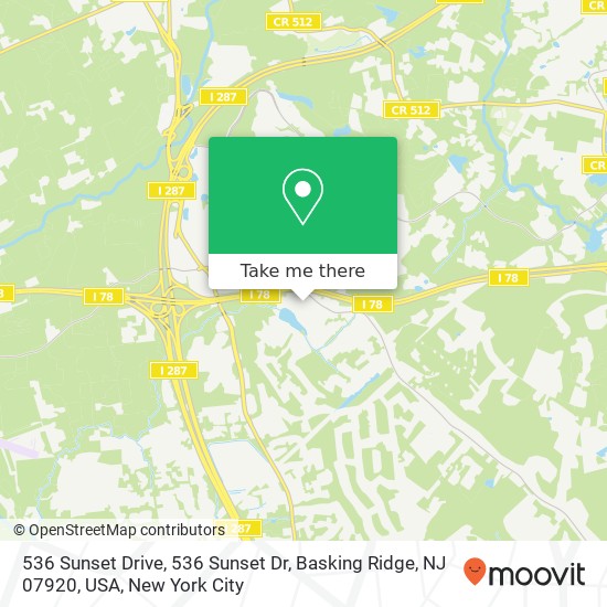 Mapa de 536 Sunset Drive, 536 Sunset Dr, Basking Ridge, NJ 07920, USA