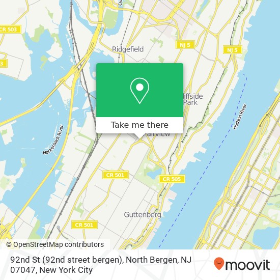 Mapa de 92nd St (92nd street bergen), North Bergen, NJ 07047