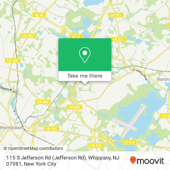Mapa de 115 S Jefferson Rd (Jefferson Rd), Whippany, NJ 07981