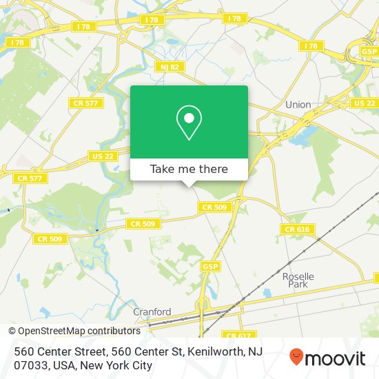 Mapa de 560 Center Street, 560 Center St, Kenilworth, NJ 07033, USA