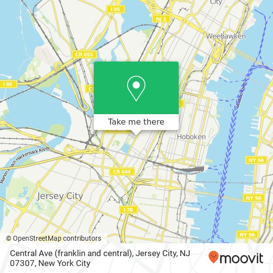 Mapa de Central Ave (franklin and central), Jersey City, NJ 07307