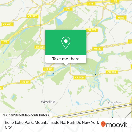 Mapa de Echo Lake Park, Mountainside NJ, Park Dr