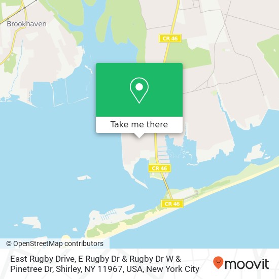 Mapa de East Rugby Drive, E Rugby Dr & Rugby Dr W & Pinetree Dr, Shirley, NY 11967, USA