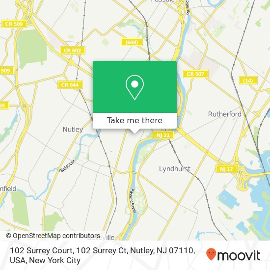 Mapa de 102 Surrey Court, 102 Surrey Ct, Nutley, NJ 07110, USA