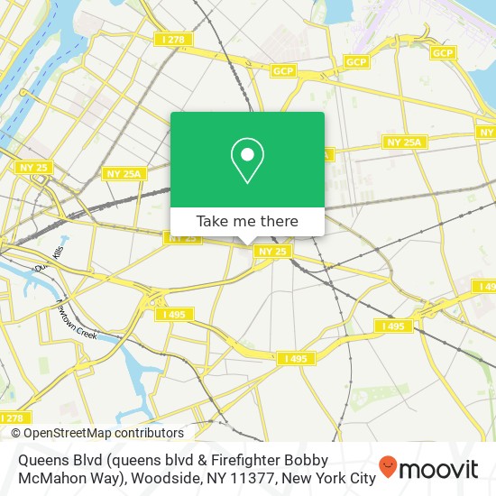 Mapa de Queens Blvd (queens blvd & Firefighter Bobby McMahon Way), Woodside, NY 11377