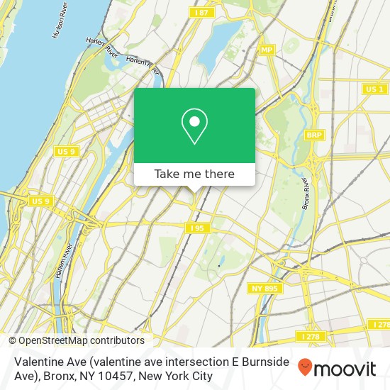 Mapa de Valentine Ave (valentine ave intersection E Burnside Ave), Bronx, NY 10457