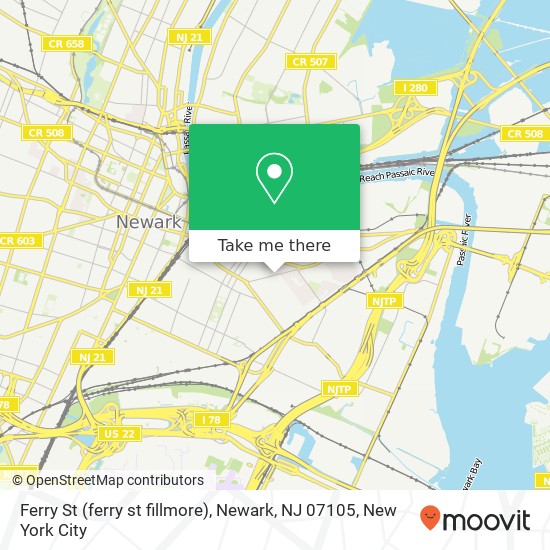 Mapa de Ferry St (ferry st fillmore), Newark, NJ 07105
