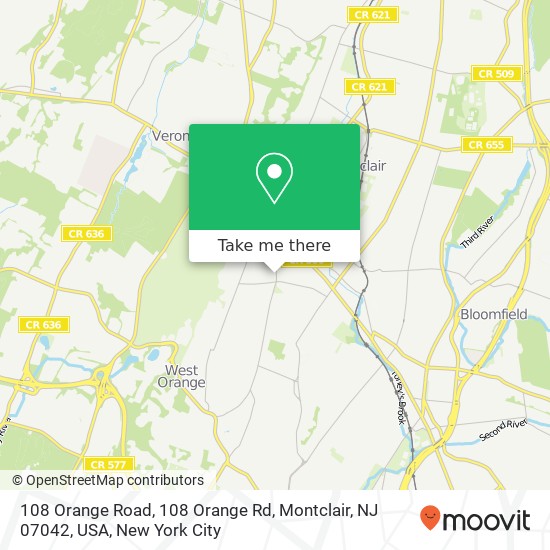 Mapa de 108 Orange Road, 108 Orange Rd, Montclair, NJ 07042, USA