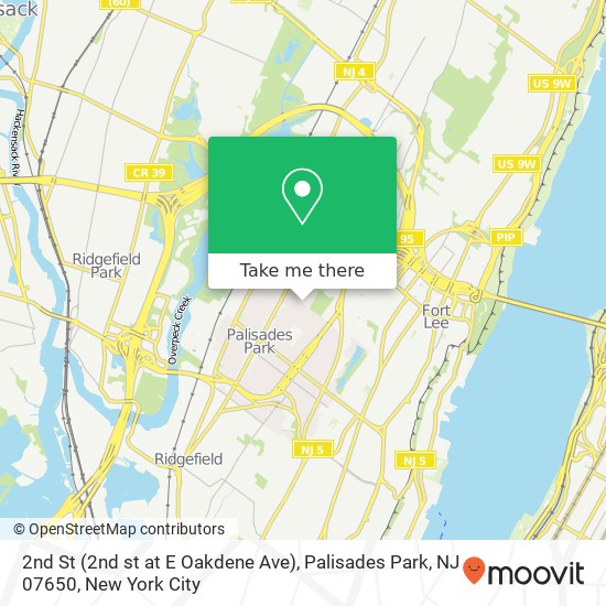 Mapa de 2nd St (2nd st at E Oakdene Ave), Palisades Park, NJ 07650