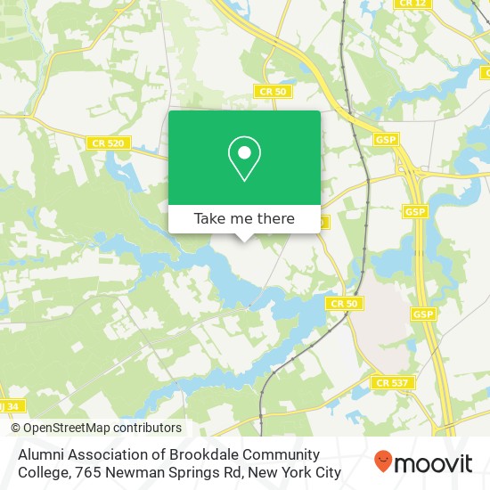 Mapa de Alumni Association of Brookdale Community College, 765 Newman Springs Rd