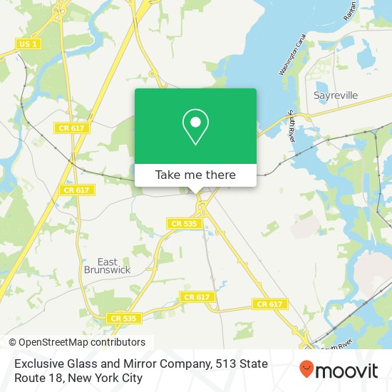 Mapa de Exclusive Glass and Mirror Company, 513 State Route 18