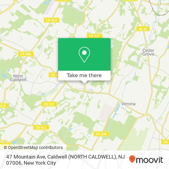 47 Mountain Ave, Caldwell (NORTH CALDWELL), NJ 07006 map