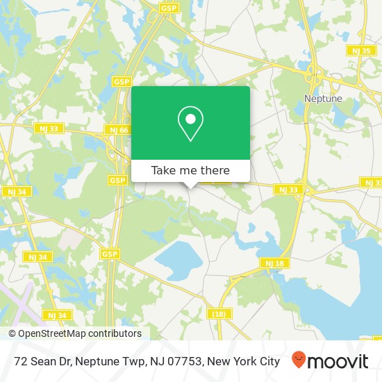 Mapa de 72 Sean Dr, Neptune Twp, NJ 07753