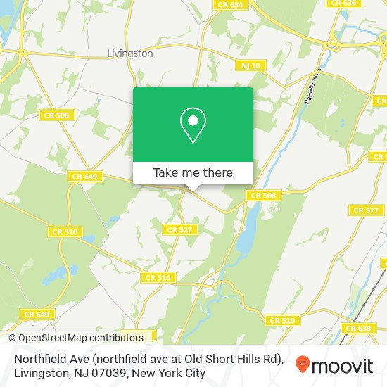 Mapa de Northfield Ave (northfield ave at Old Short Hills Rd), Livingston, NJ 07039