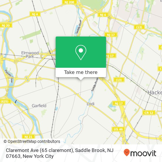 Mapa de Claremont Ave (65 claremont), Saddle Brook, NJ 07663