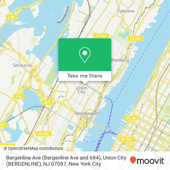 Mapa de Bergenline Ave (Bergenline Ave and 684), Union City (BERGENLINE), NJ 07087