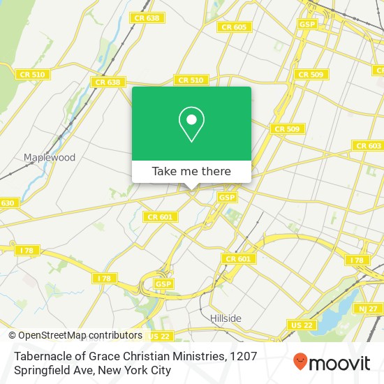 Mapa de Tabernacle of Grace Christian Ministries, 1207 Springfield Ave