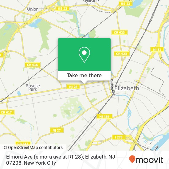 Mapa de Elmora Ave (elmora ave at RT-28), Elizabeth, NJ 07208